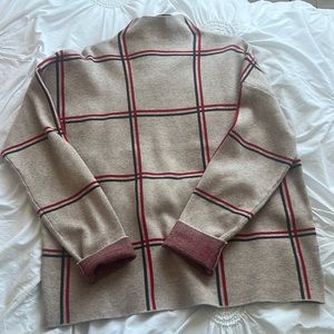 Beige with red and blue stripes